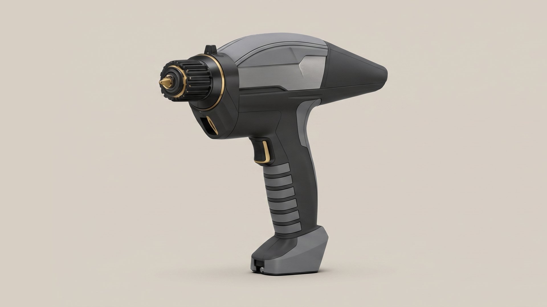 The power tool seen from the side, standing on its battery foot